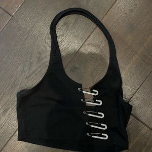 Vintage black halter top with safety pins